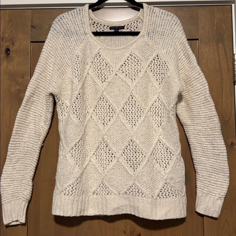 American Eagle Outfitter Wool blend Fisherman Sweater Womens L open knit preppy